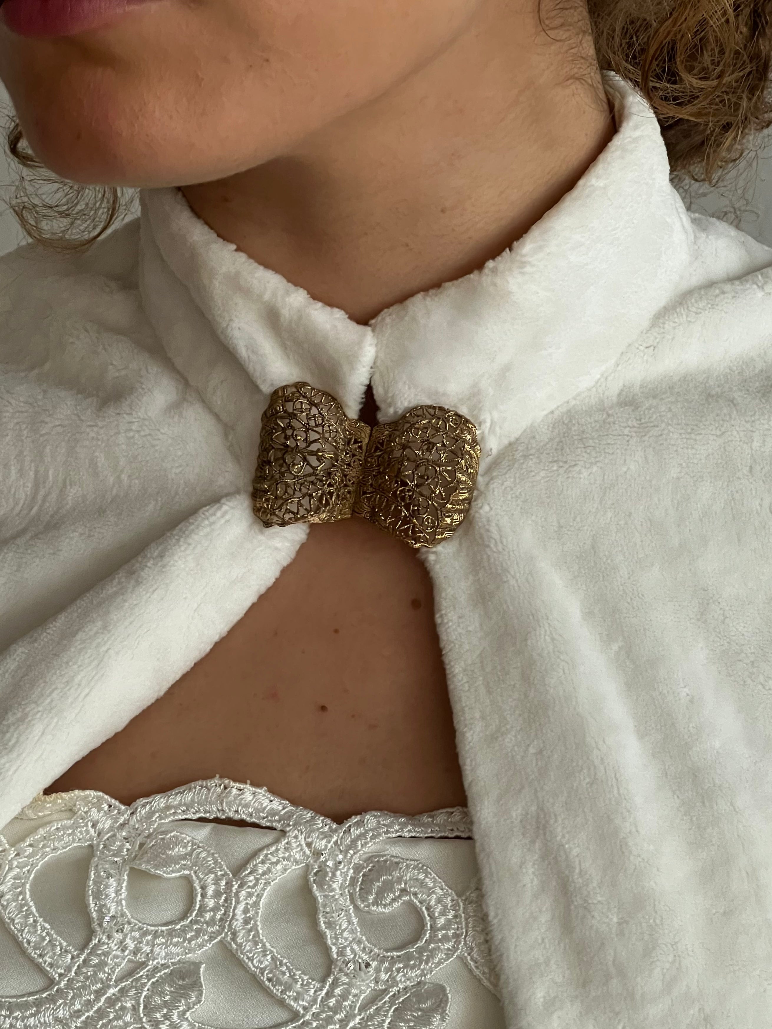 60s Faux Fur Shrug with Bow Hardware