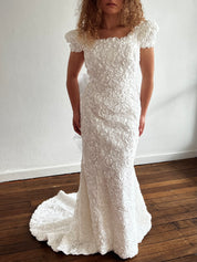 90s Corded Lace Mermaid Dramatic Bow Dress