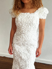 90s Corded Lace Mermaid Dramatic Bow Dress