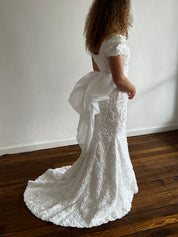 90s Corded Lace Mermaid Dramatic Bow Dress