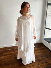 70s Silk Chiffon Slip with Lace Detail Poncho