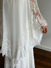 70s Silk Chiffon Slip with Lace Detail Poncho