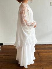 70s Silk Chiffon Slip with Lace Detail Poncho