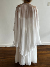 70s Silk Chiffon Slip with Lace Detail Poncho