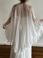 70s Silk Chiffon Slip with Lace Detail Poncho