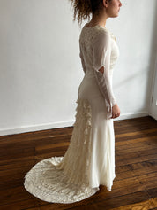 30s Lace Detail Cowl Neck Gossamer Dress