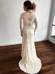 30s Lace Detail Cowl Neck Gossamer Dress