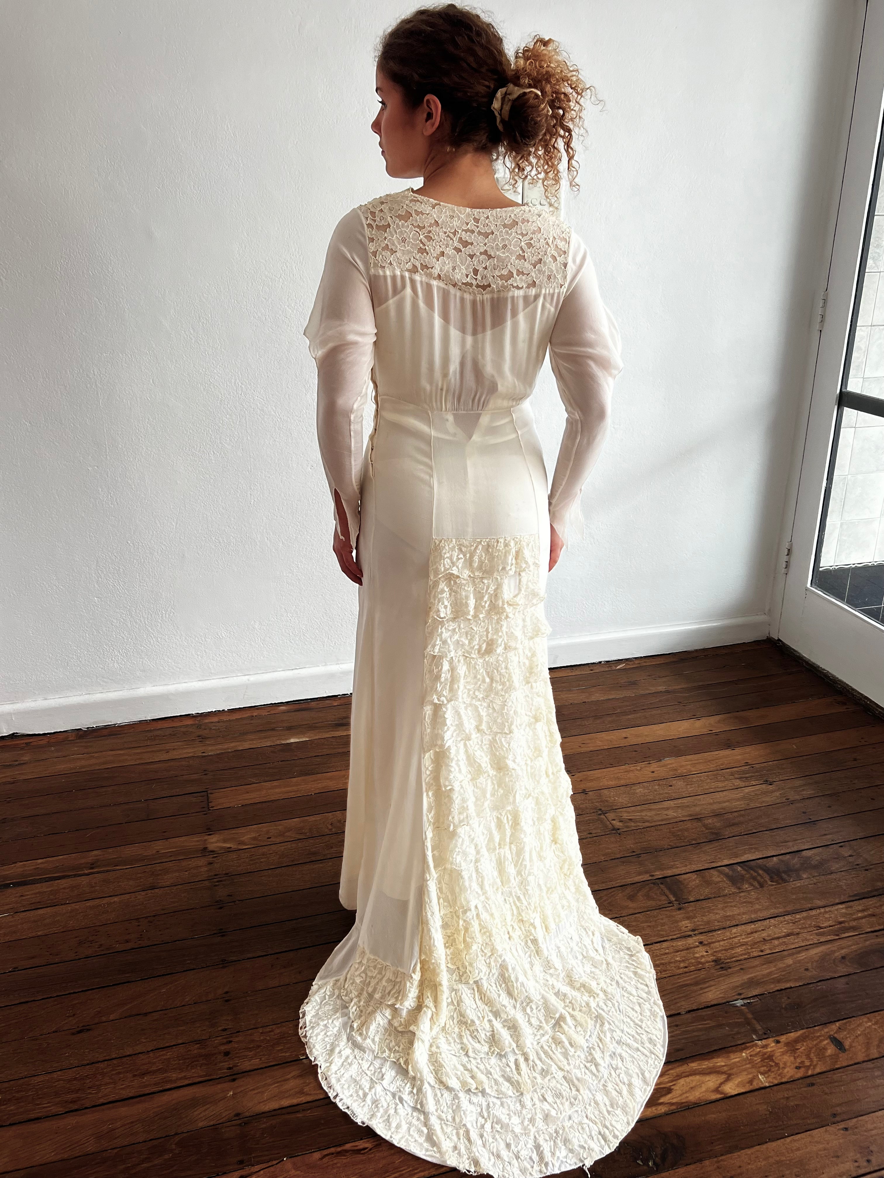 30s Lace Detail Cowl Neck Gossamer Dress