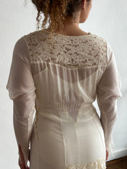 30s Lace Detail Cowl Neck Gossamer Dress