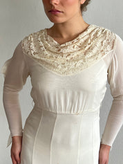 30s Lace Detail Cowl Neck Gossamer Dress