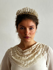 40s Wax Pearl and Rosette Fringe Tiara