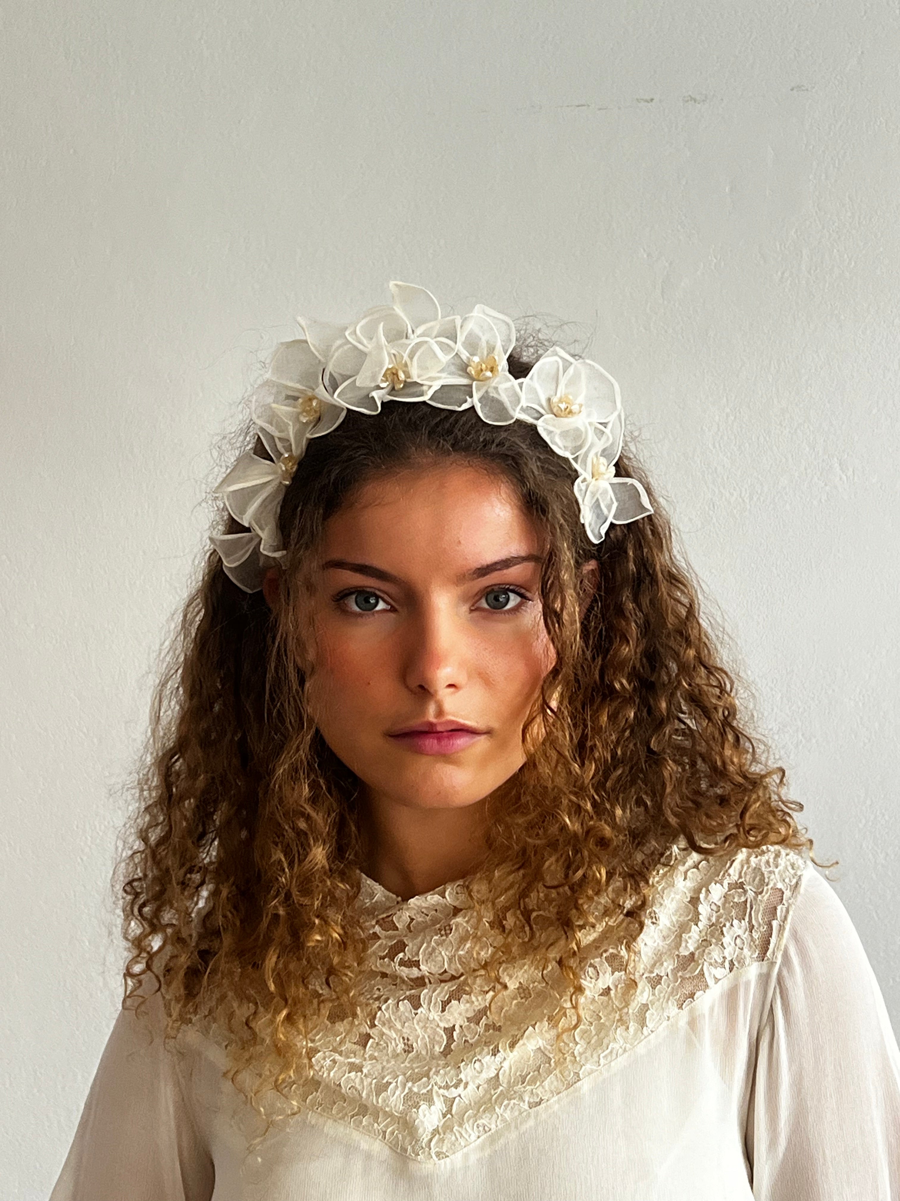 40s Wax Flower Organza Daffodil Flower Headband