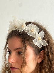 40s Wax Flower Organza Daffodil Flower Headband