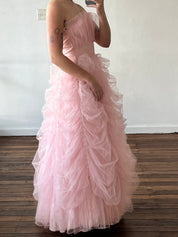 50s Pink Strapless Ruched Tulle Dress