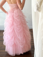 50s Pink Strapless Ruched Tulle Dress