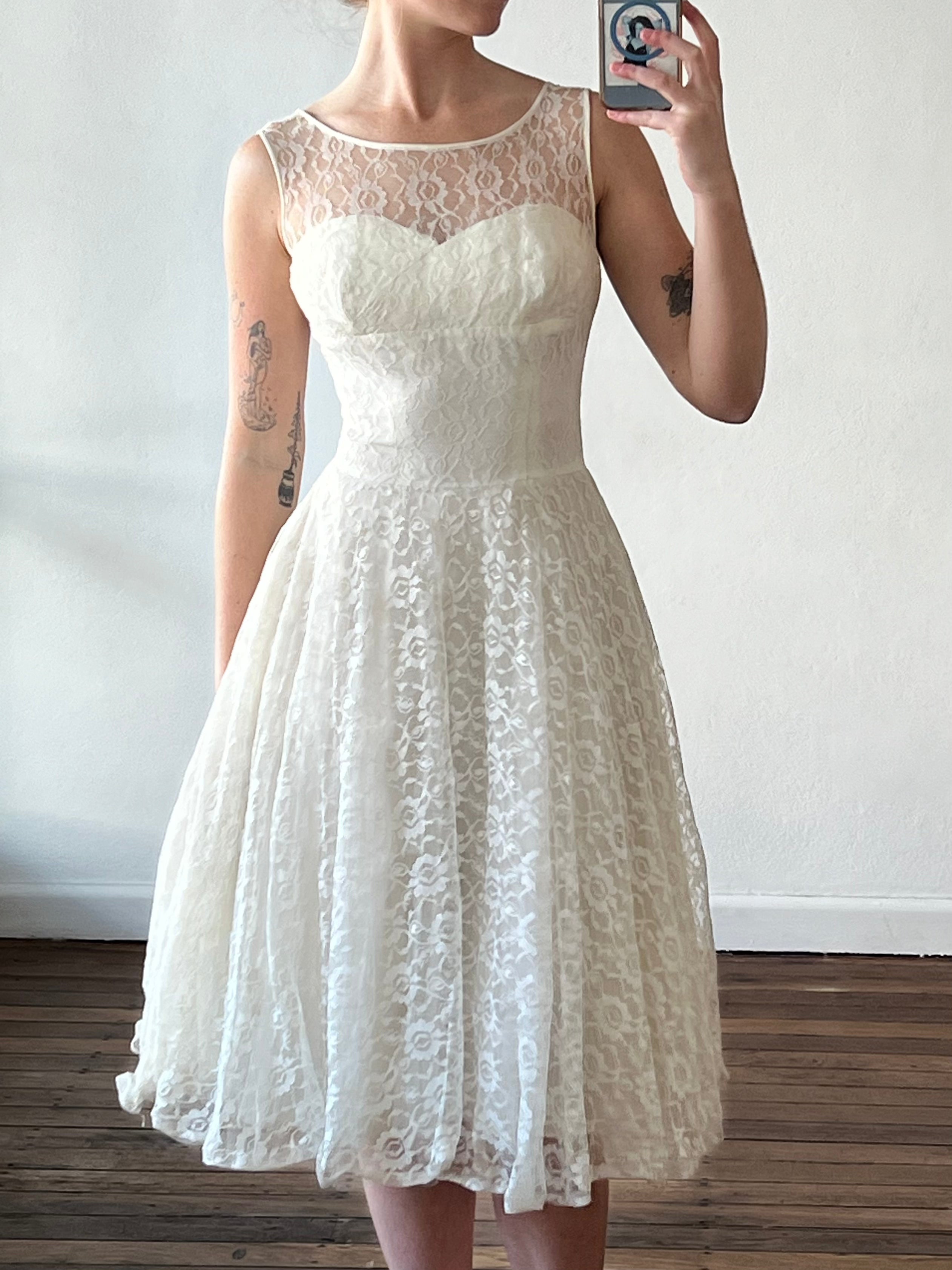 50s Mock Neckline Chantilly Lace Mini