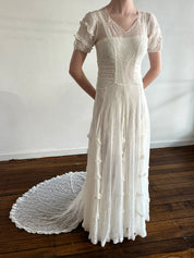 40s Lace and Cotton Ruffle Panel Dress