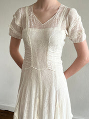 40s Lace and Cotton Ruffle Panel Dress