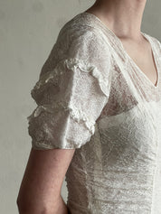 40s Lace and Cotton Ruffle Panel Dress