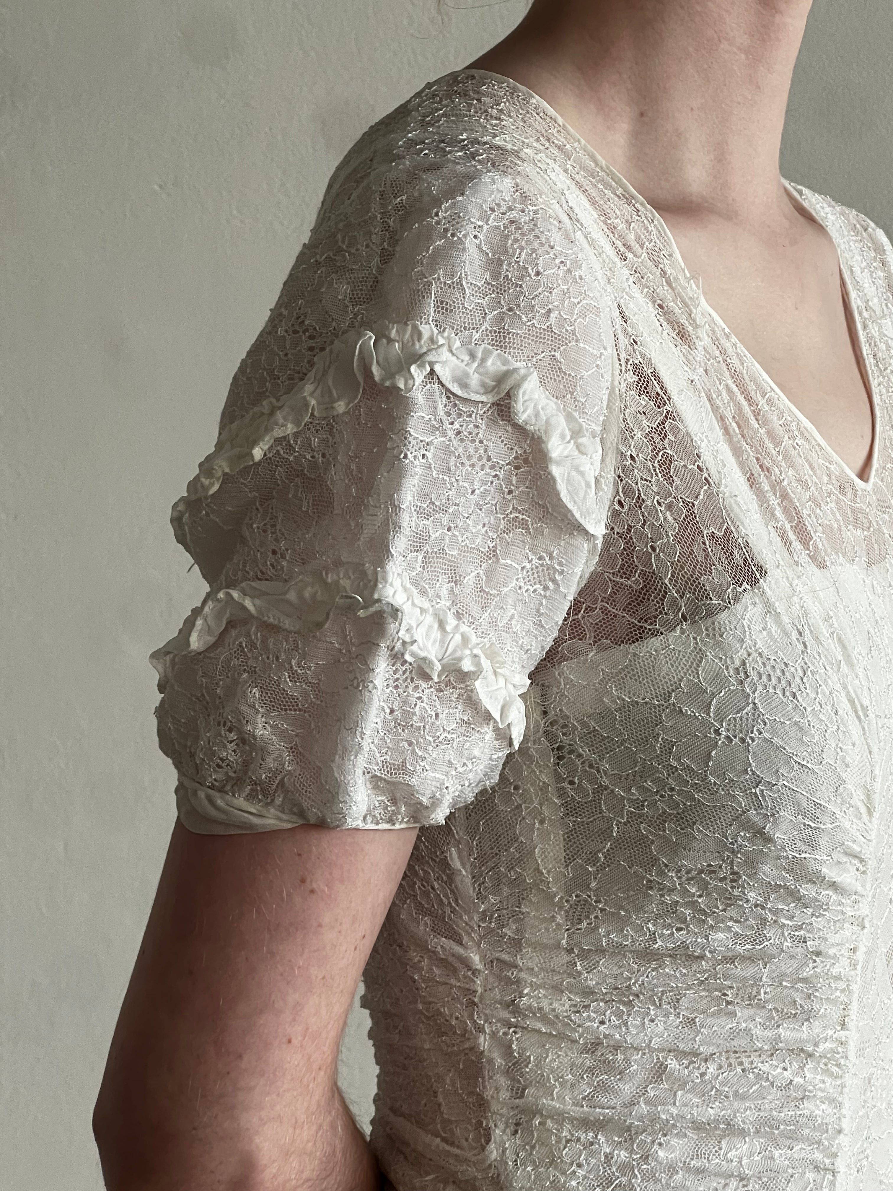 40s Lace and Cotton Ruffle Panel Dress