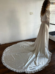 40s Silk Lace Panel and Rosette Detail Dress
