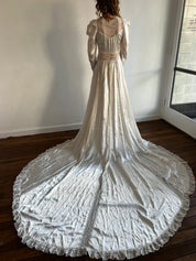 40s Silk Lace Panel and Rosette Detail Dress