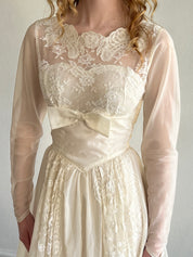 60s Lace Detail Bateau Mock Neckline Dress