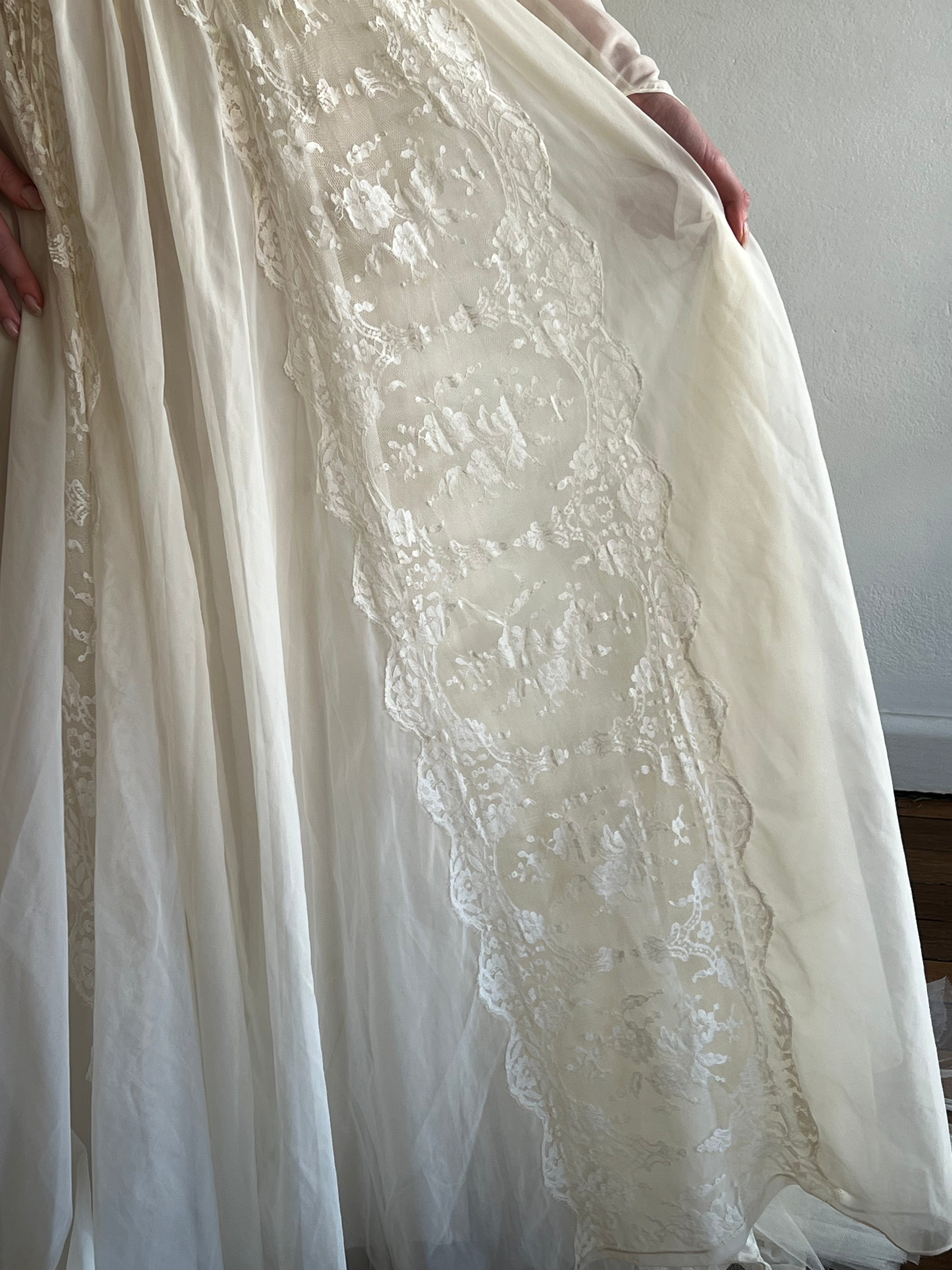 60s Lace Detail Bateau Mock Neckline Dress