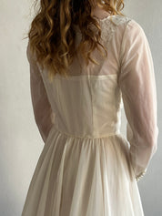 60s Lace Detail Bateau Mock Neckline Dress
