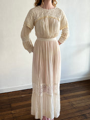 1910s Silk and Cotton Lace Detail Two-piece dress