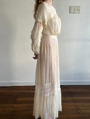 1910s Silk and Cotton Lace Detail Two-piece dress