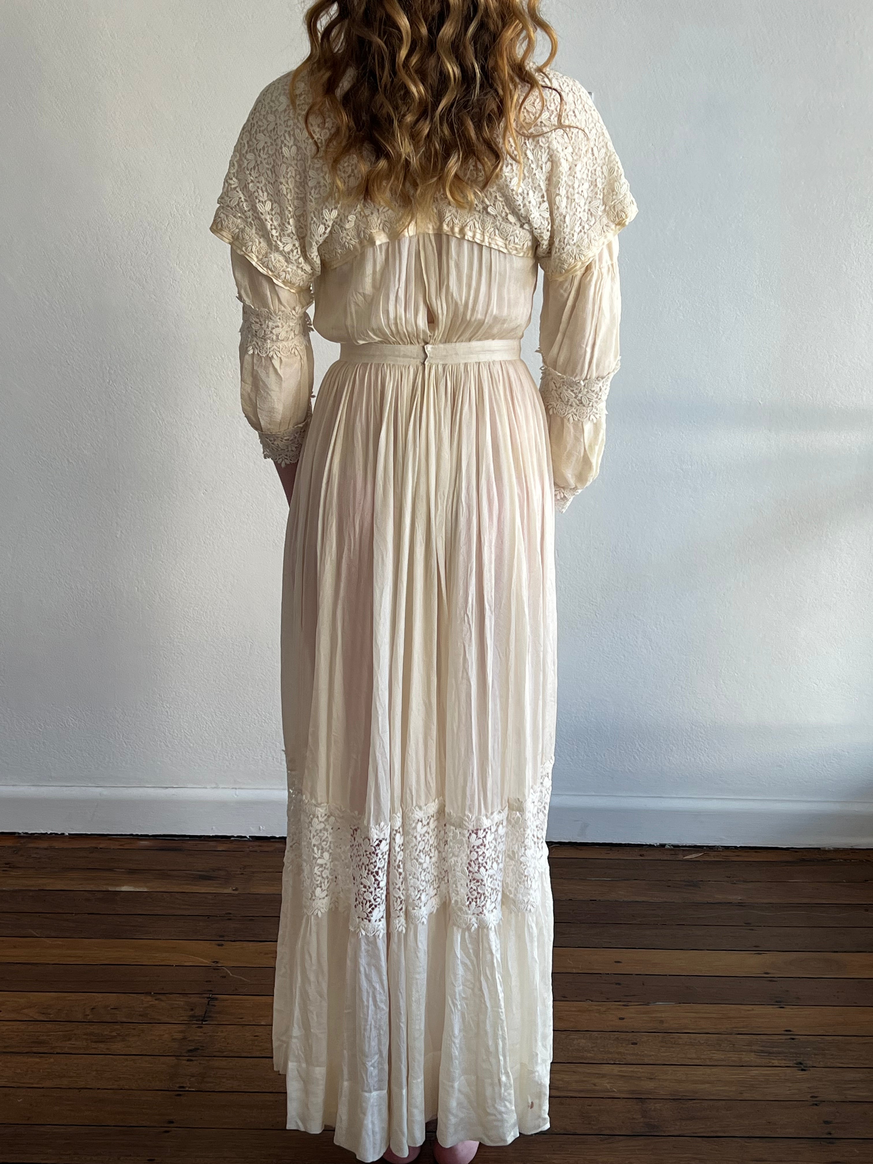 1910s Silk and Cotton Lace Detail Two-piece dress