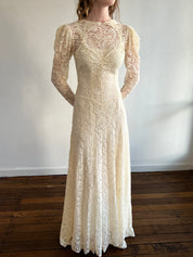 30s Alençon Lace Collared A-line Dress