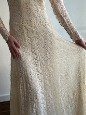 30s Alençon Lace Collared A-line Dress