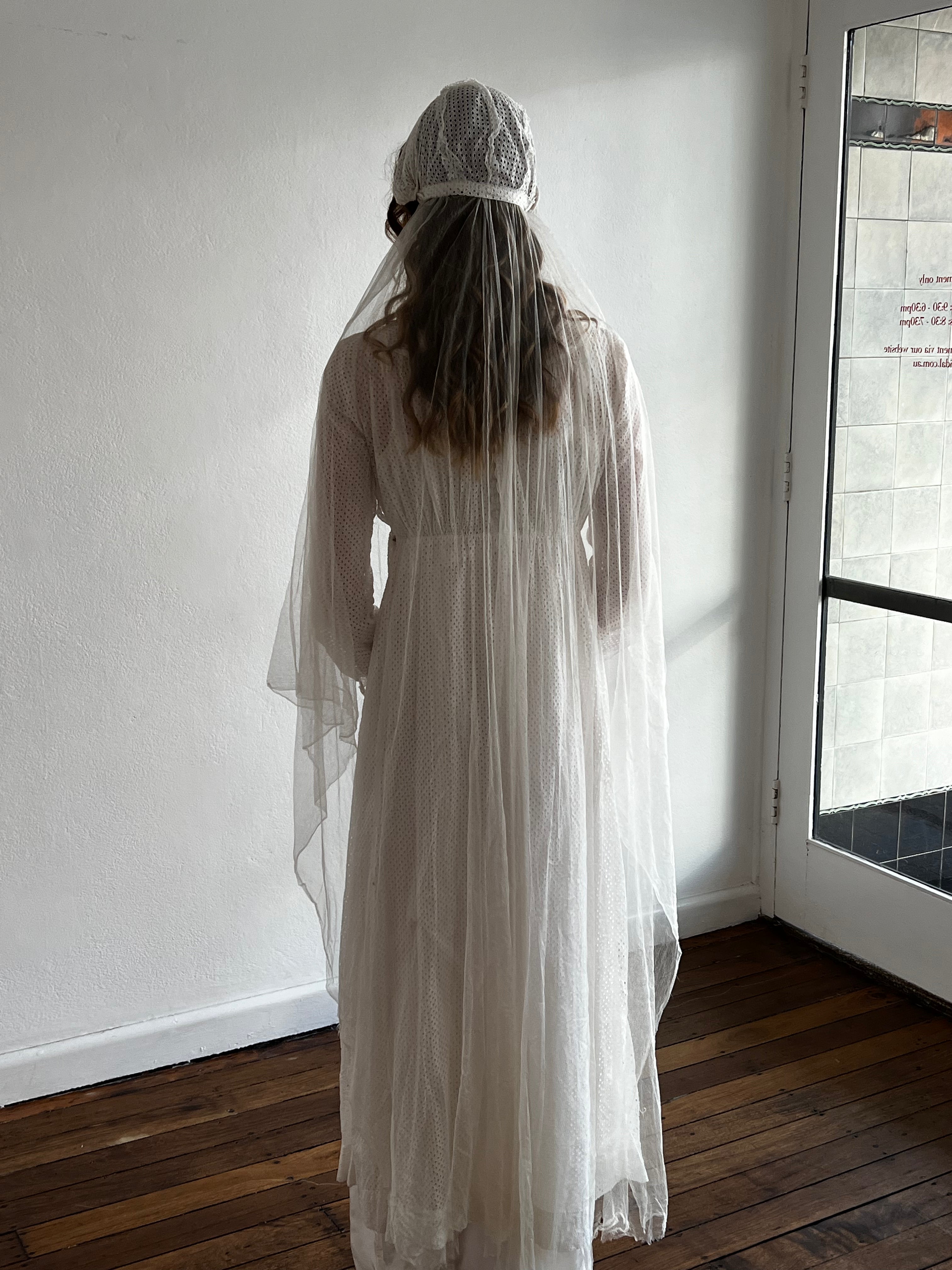40s Cotton Bonnet and Silk Tulle Veil