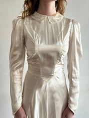 30s Liquid Silk Peter Pan Collar Basque Waist Dress