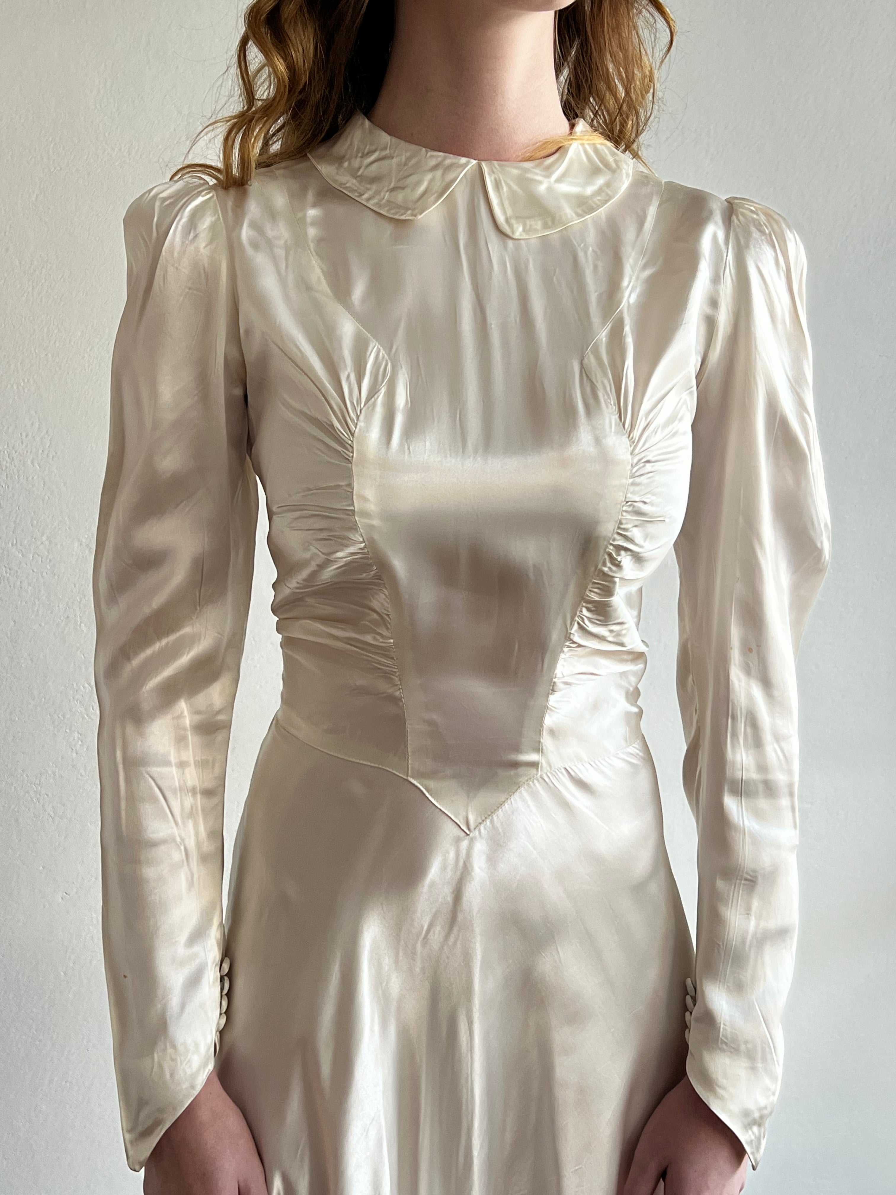 30s Liquid Silk Peter Pan Collar Basque Waist Dress