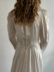 30s Liquid Silk Peter Pan Collar Basque Waist Dress