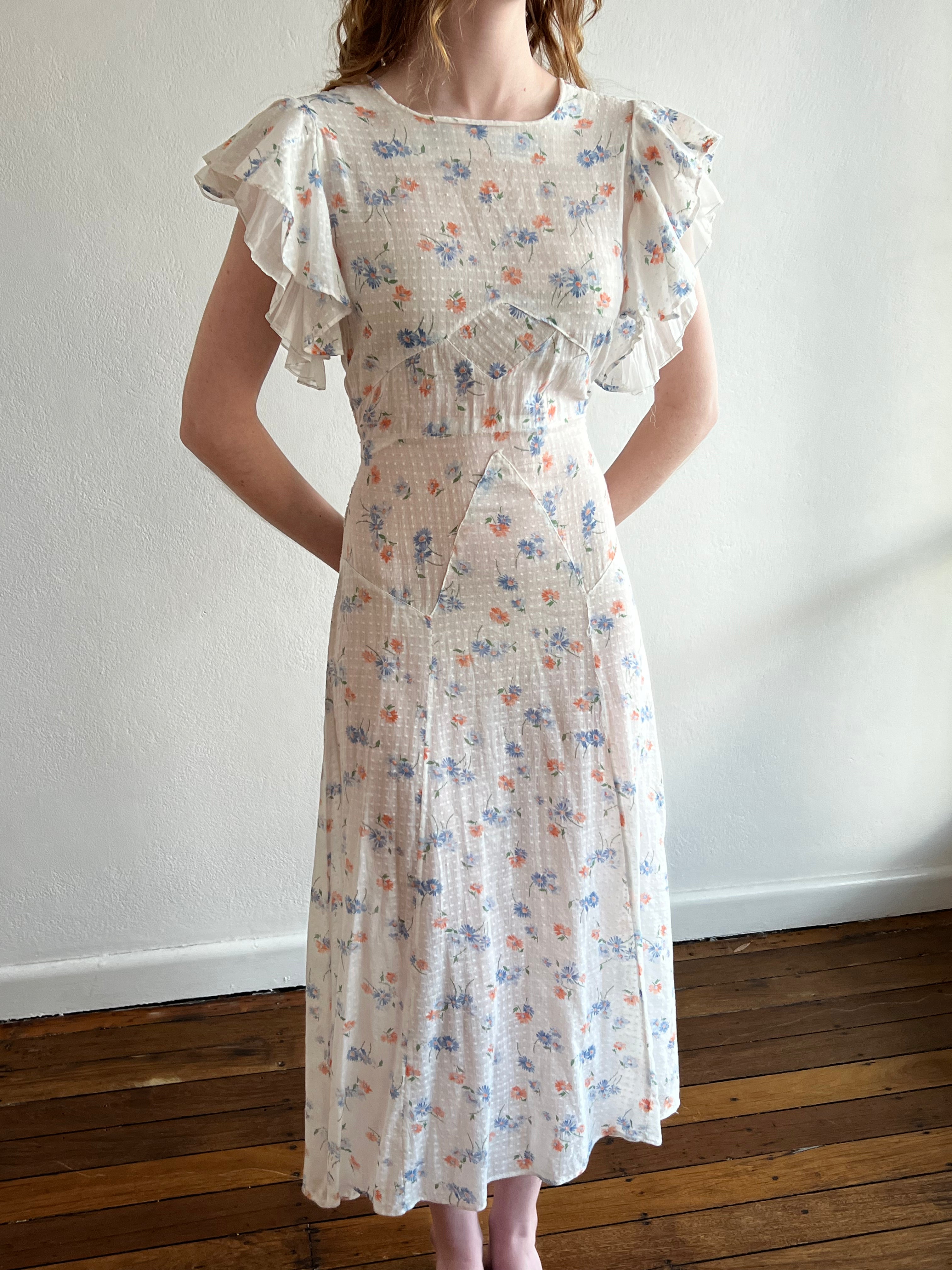 40s Floral Butterfly Sleeve Dress