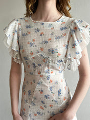 40s Floral Butterfly Sleeve Dress