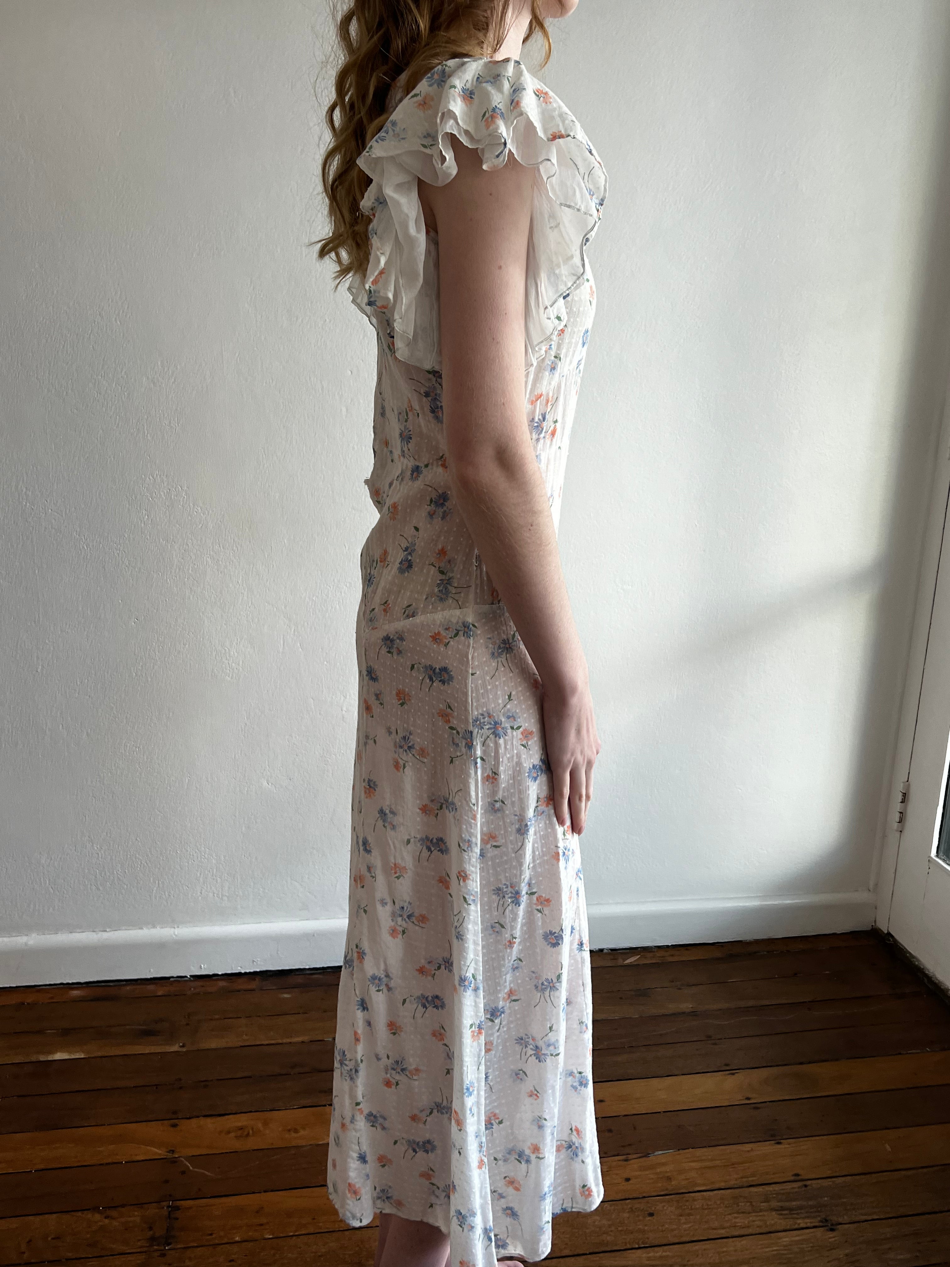 40s Floral Butterfly Sleeve Dress