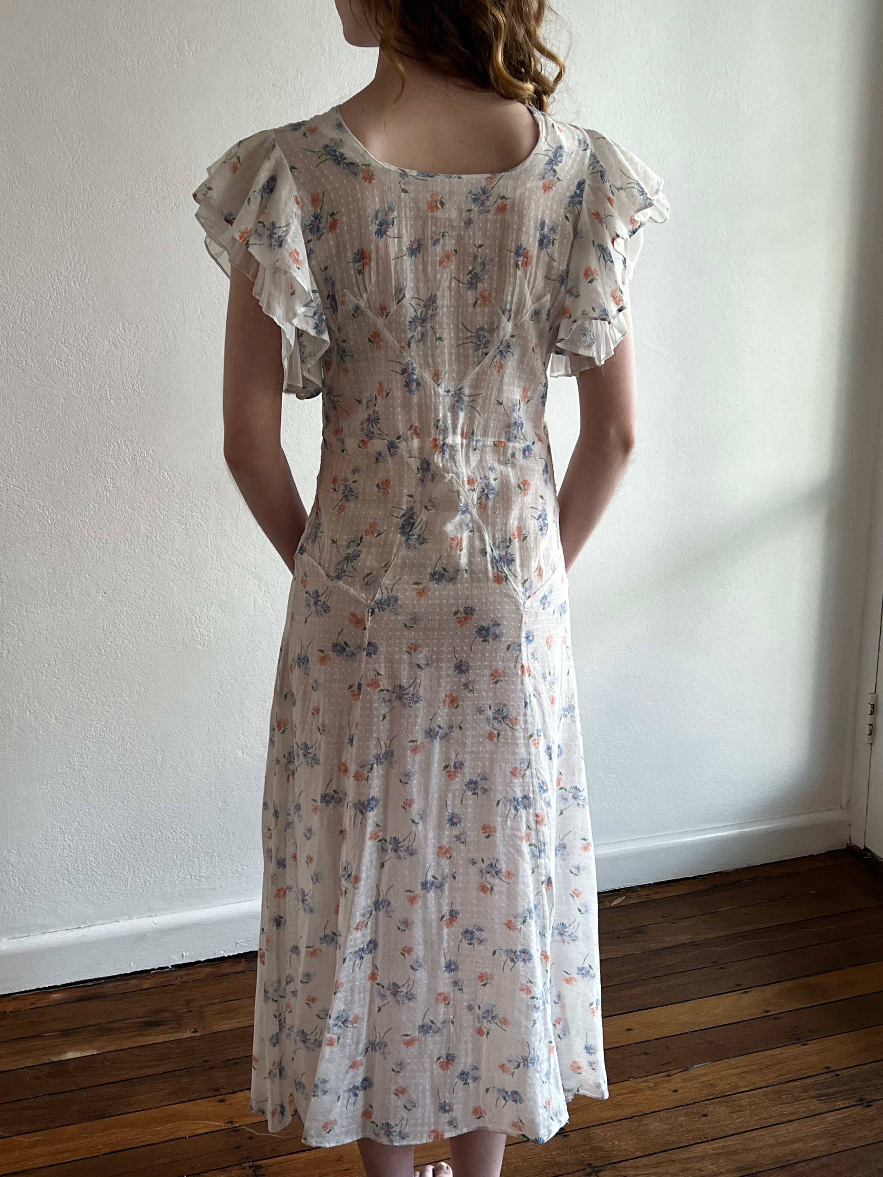 40s Floral Butterfly Sleeve Dress