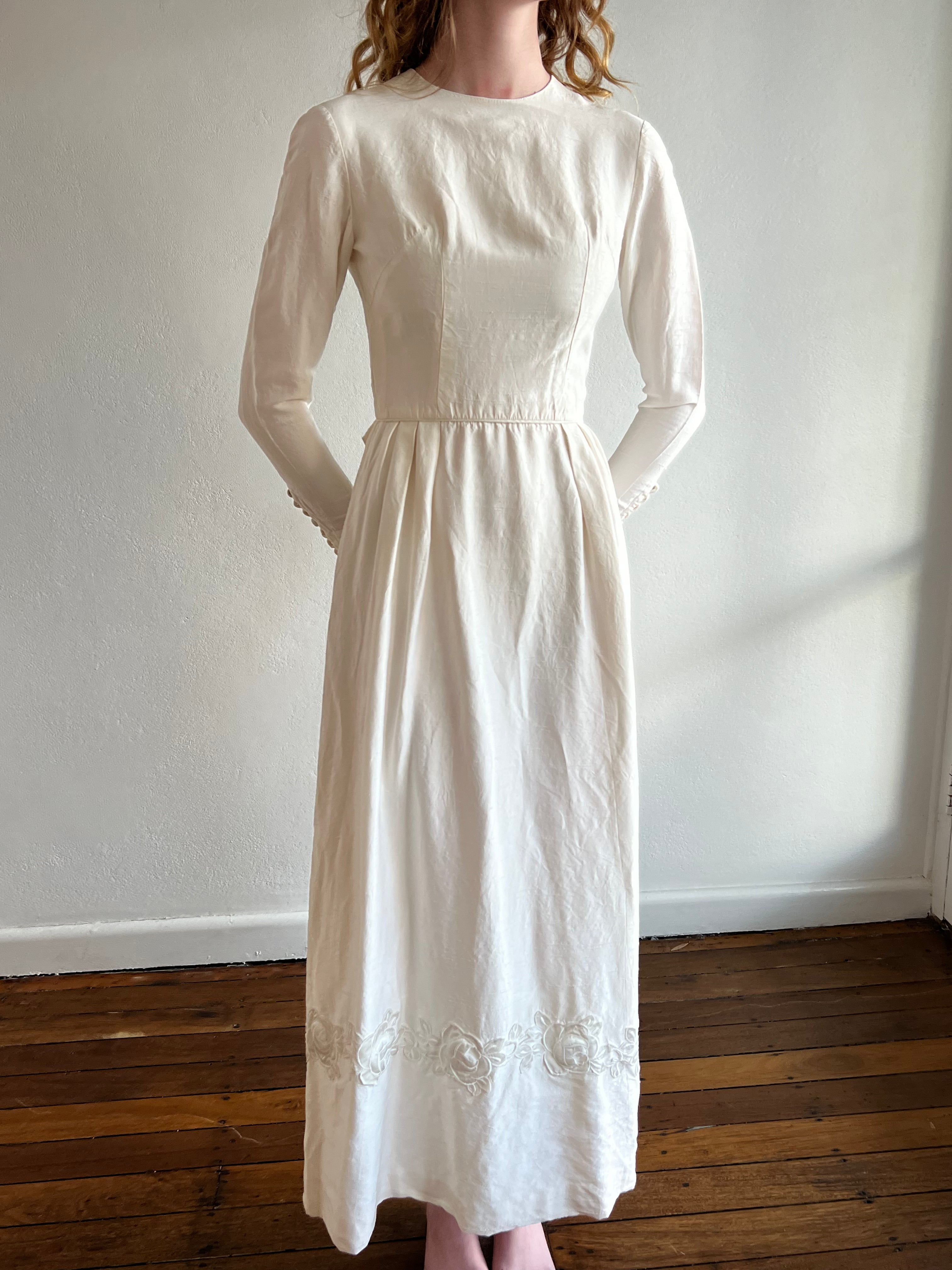 60s Raw Silk satin Appliqué Dress