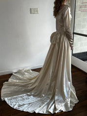 50s Liquid Satin Beaded Neckline Dress