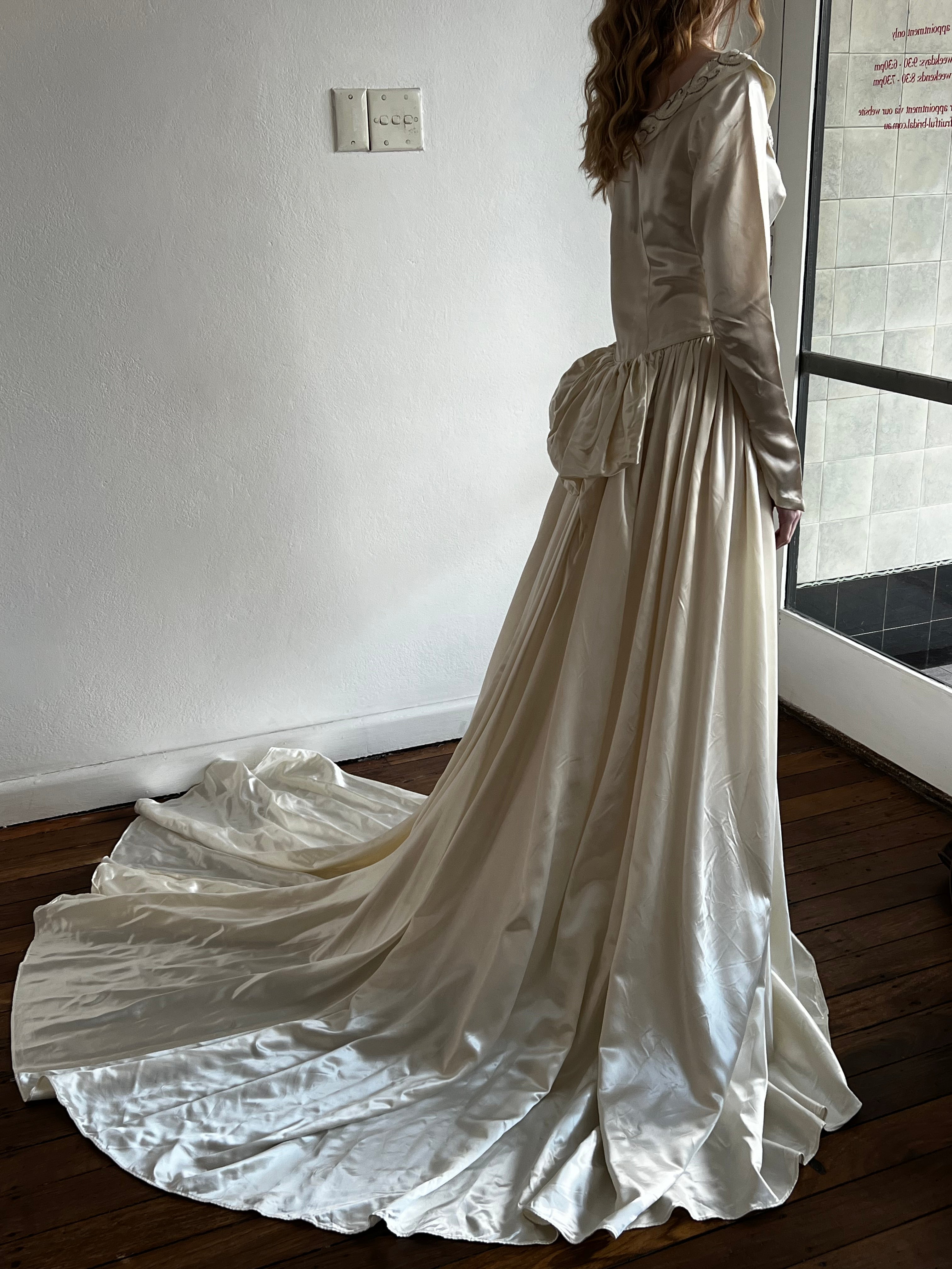 50s Liquid Satin Beaded Neckline Dress