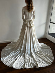 50s Liquid Satin Beaded Neckline Dress