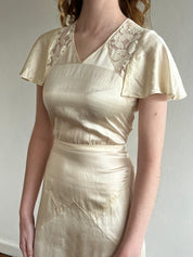 30s Silk and Lace Detail Butterfly Sleeve Dress