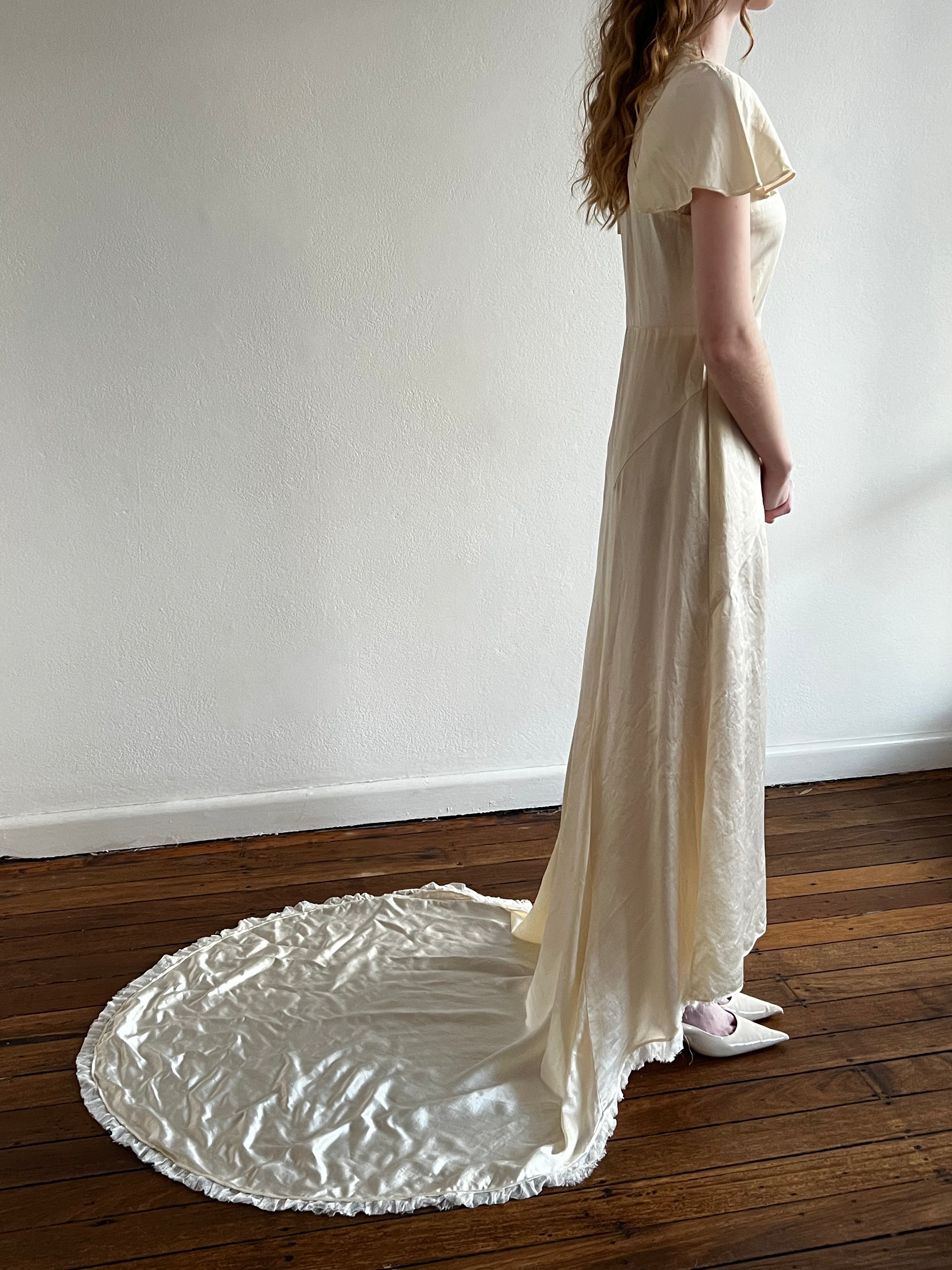 30s Silk and Lace Detail Butterfly Sleeve Dress