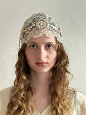 30s Flapper Flocked Daisy Juliet Cap
