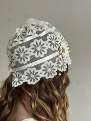 30s Flapper Flocked Daisy Juliet Cap